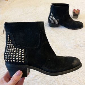 NWT $139 MARC FISHER | Zen Black Suede Studded ankle heel bootie women size 6